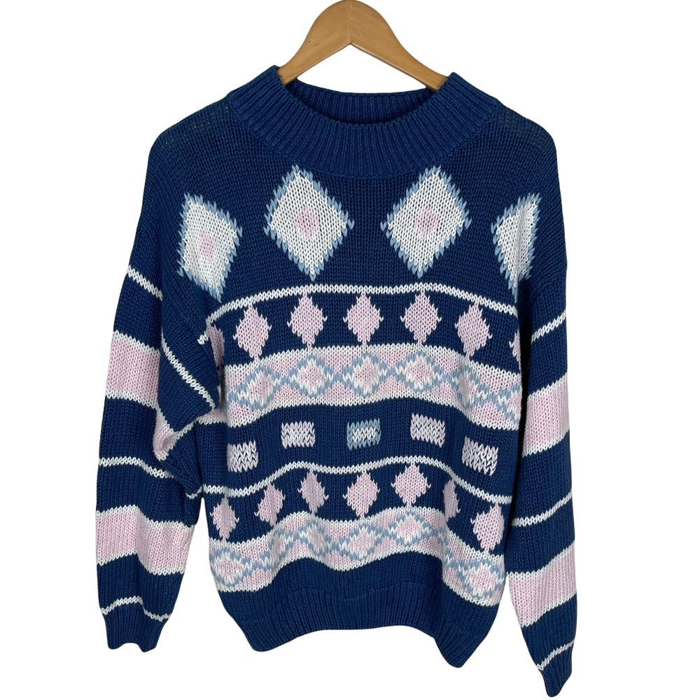 Vintage Nuovo Indistriale Diamond Sweater Rammie & Cotton Blend Size Med… - Picture 1 of 8
